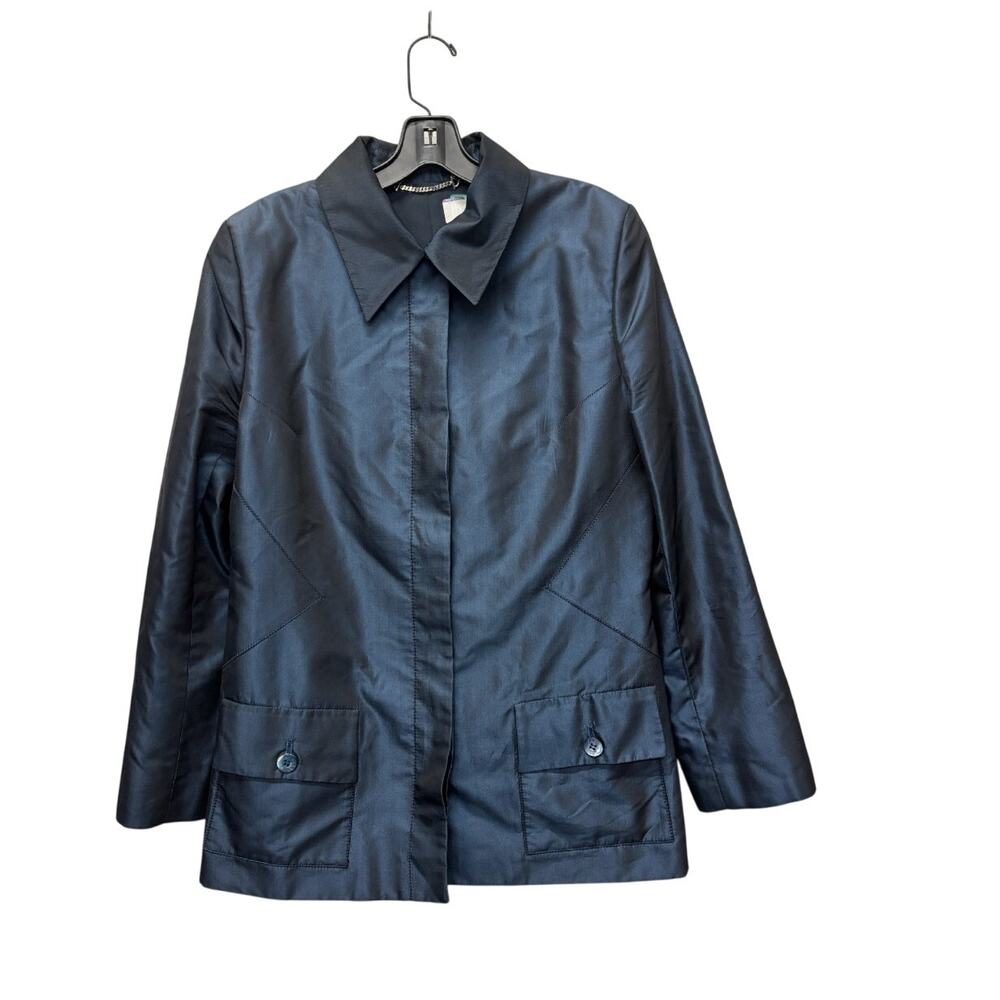 Gucci Silk Jacket 46 Navy Blue Blazer Made in Italy Logo Buttons Vintage 90s